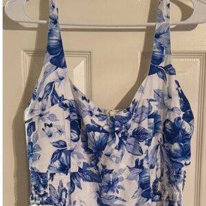 Hollister White Blue Floral Flower Tank Top Pocket Dress Skort Size XXL